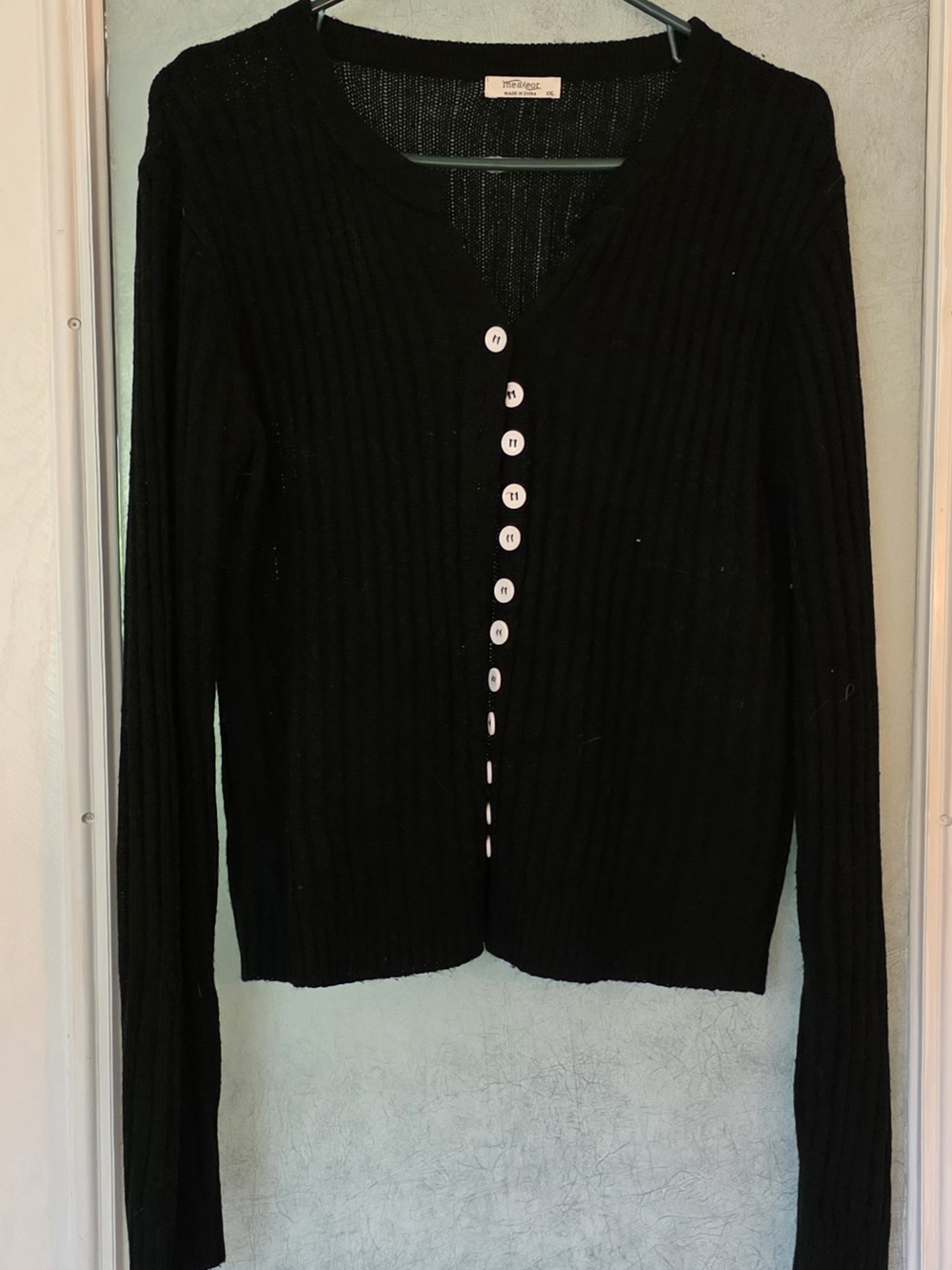Black Ribbed Button-Front Women’s Sweater Cardigan